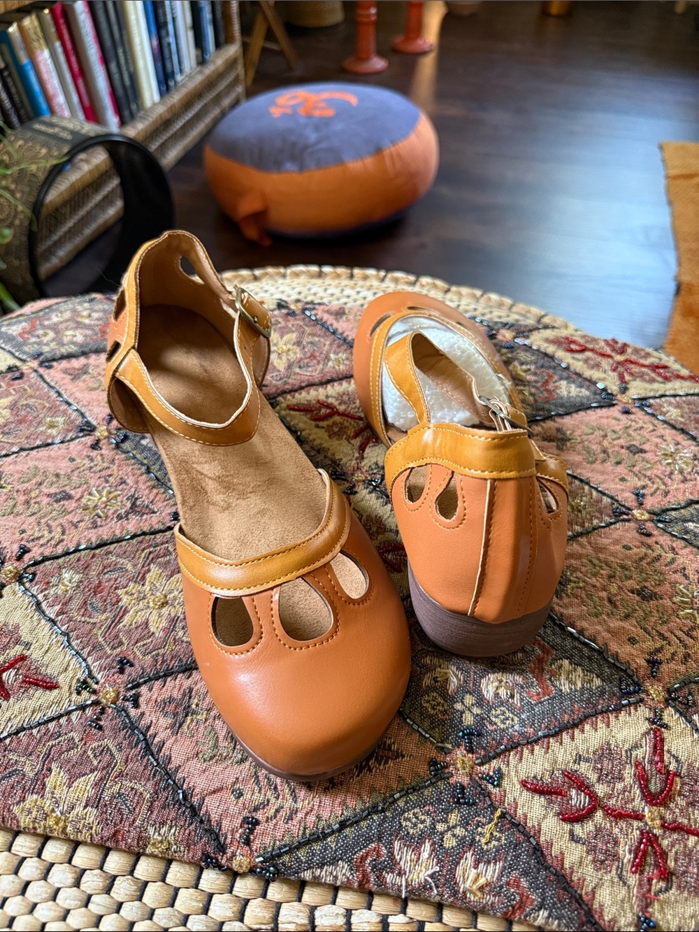 Women's Tan Cutout Mary Jane Shoes